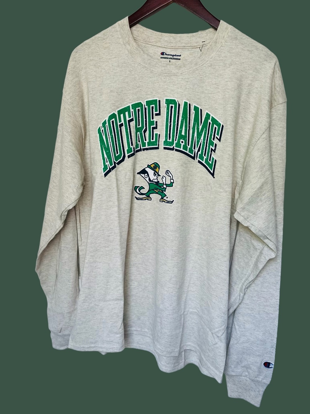 Champion Notre Dame Fighting Irish Long Sleeve T-Shirt Men’s L Heathered Oat NWT